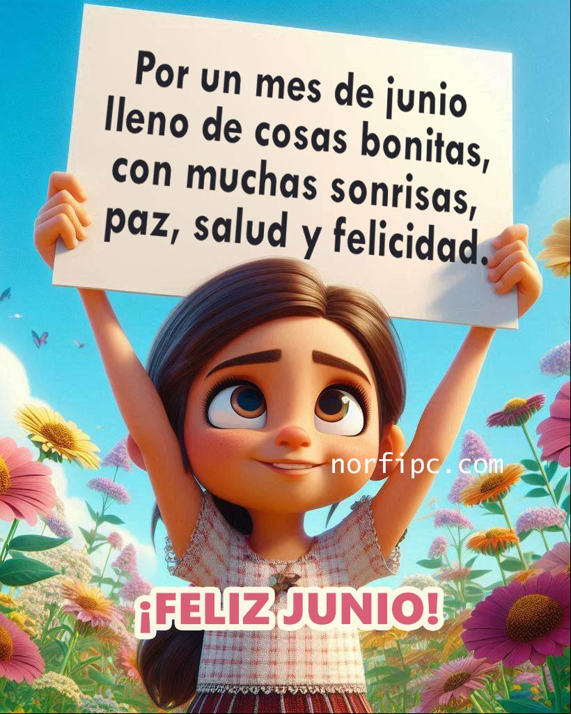 Por un mes de junio lleno de cosas bonitas, con muchas sonrisas, paz, salud y felicidad. Chica con cartel