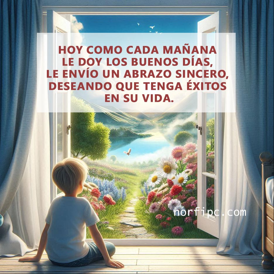 Hoy como cada mañana le doy los buenos días, le envío un abrazo sincero, deseando que tenga éxitos en su vida Chico ante una ventana al amanecer