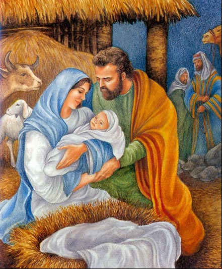 Pintura que representa el nacimiento de Jesús, con su madre María y José Pintura que representa el nacimiento de Jesús, con su madre María y José
