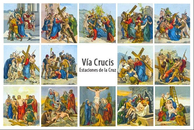Vía Crucis o Estaciones de la Cruz, pintura como se representaba el recorrido de Jesús con la cruz a cuestas Vía Crucis o Estaciones de la Cruz, pintura como se representaba el recorrido de Jesús con la cruz a cuestas