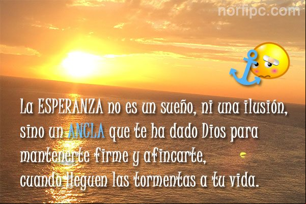 La ESPERANZA no es un sueño, ni una ilusión, sino un ancla que te ha dado Dios para mantenerte firme y afincarte, cuando llegue la tormenta a tu vida Frase sobre la esperanza en Dios