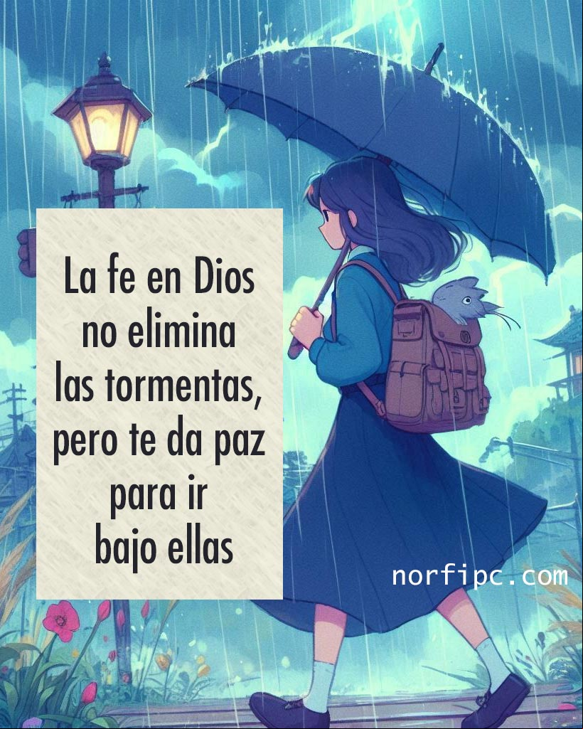 La fe en Dios no elimina las tormentas, pero te da paz para ir bajo ellas. Chica caminando bajo una tormenta