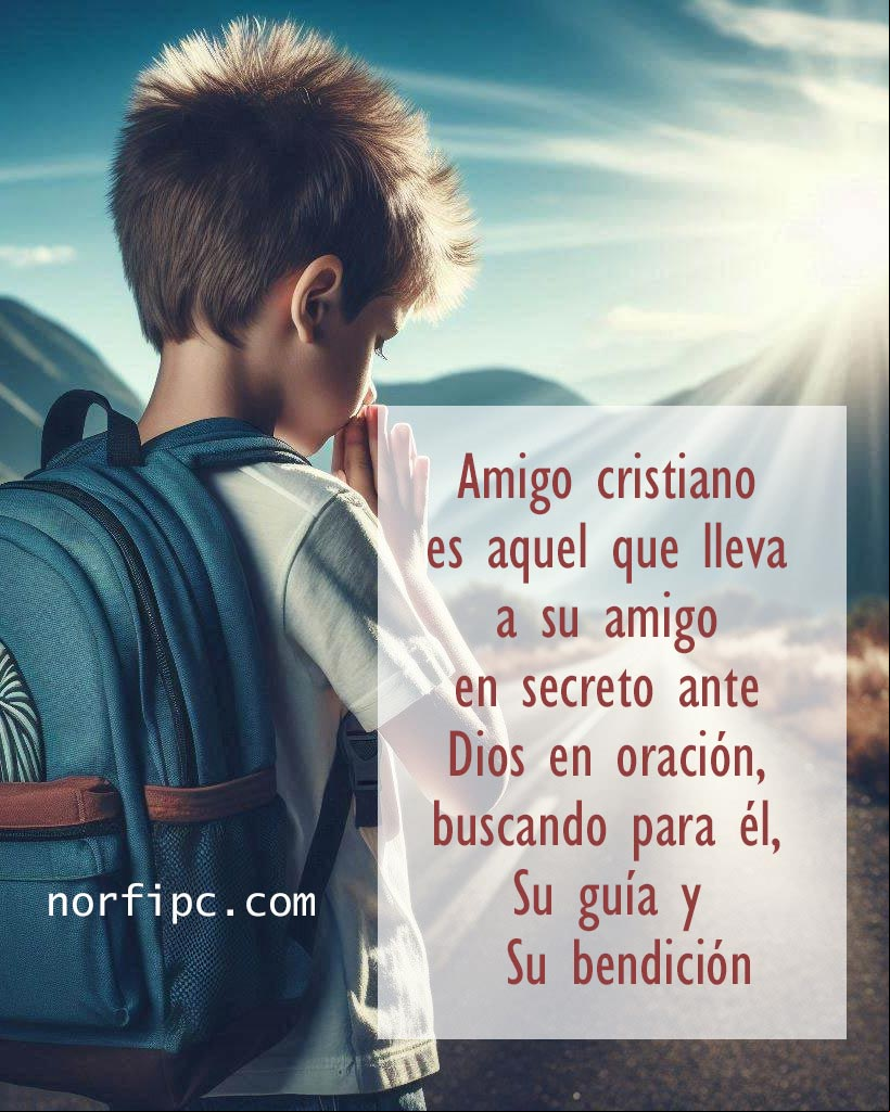Un amigo cristiano es aquel que lleva a su amigo en secreto ante Dios en oración, buscando para él, Su guía y Su bendición Chico orando al amanecer