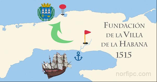 Fundación de la Villa de la Habana en 1515 a orillas del Rio Mayabeque