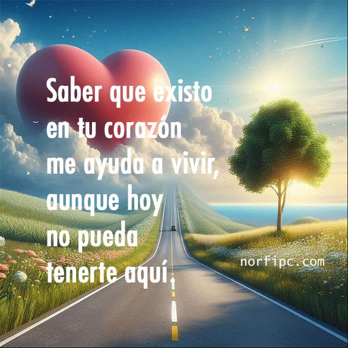 Saber que existo en tu corazón ❤️ me ayuda a vivir, aunque hoy no pueda tenerte aquí Carretera que se pierde en la distancia con un gran corazon al final