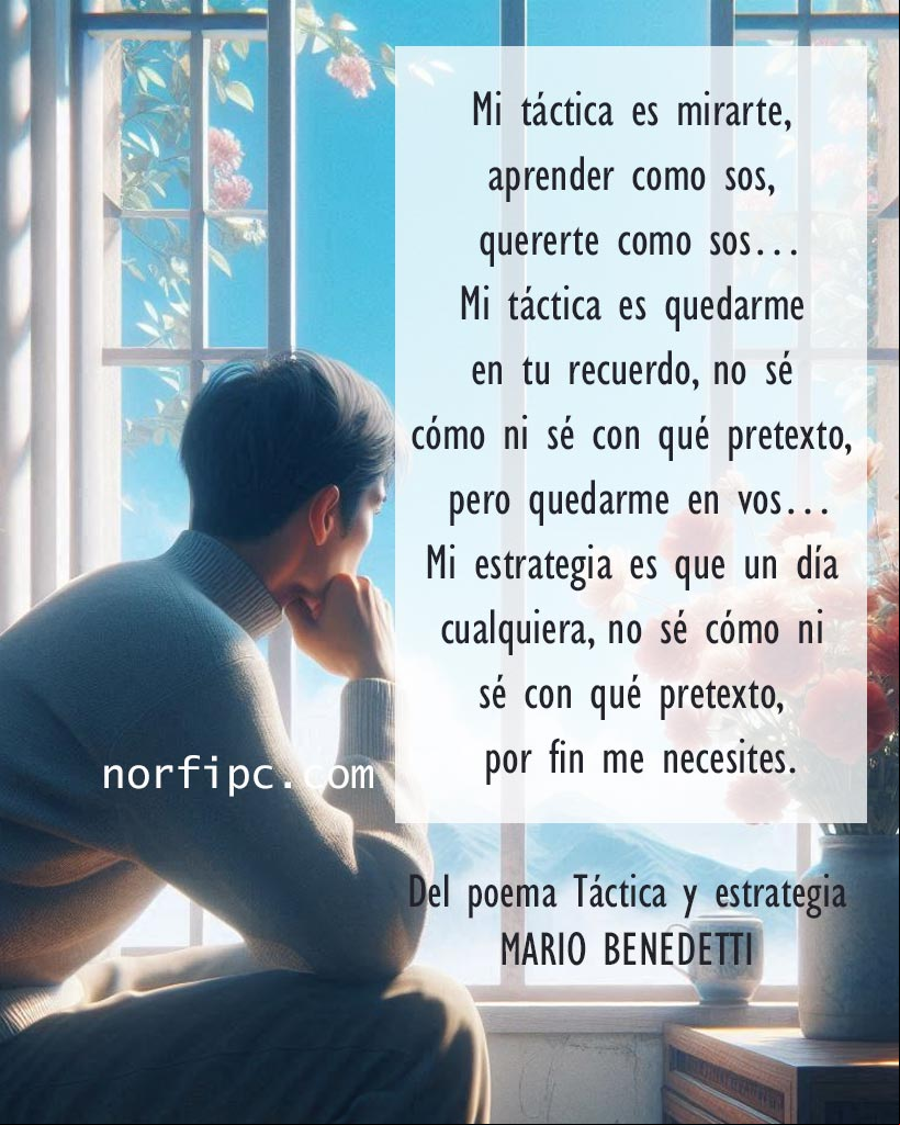 Táctica y estrategia, Poema de Mario Benedetti Hombre pensativo mirando por la ventana