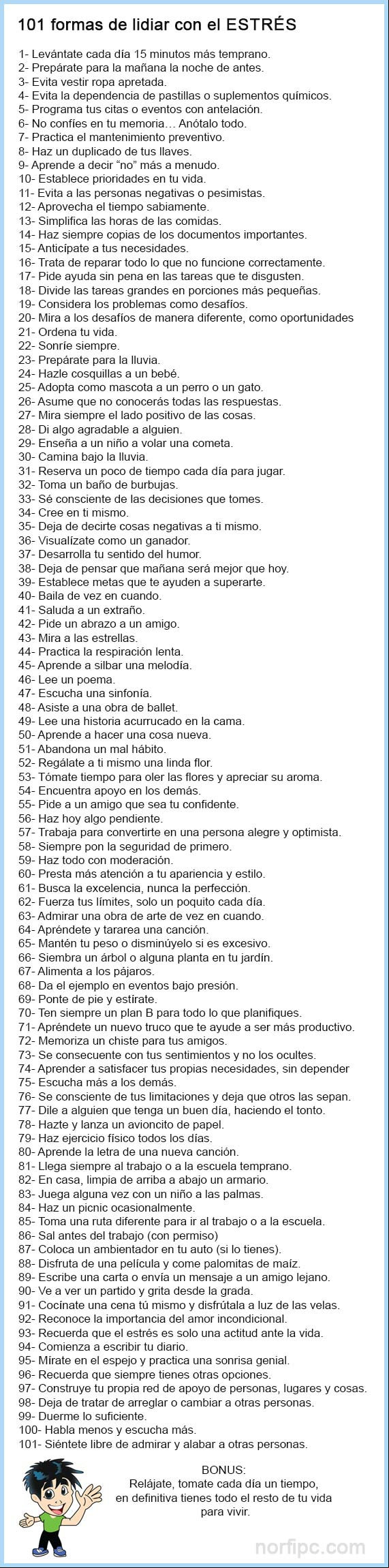 Lista con las 101 formas de lidiar con el estrés y vivir una vida sana