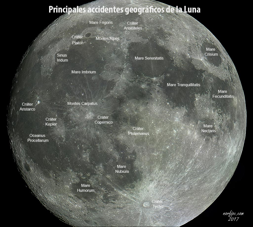 Mapa de los principales accidentes geográficos de la Luna con sus nombres y su ubicación. #MapaLuna Mapa de los principales accidentes geográficos de la Luna con sus nombres