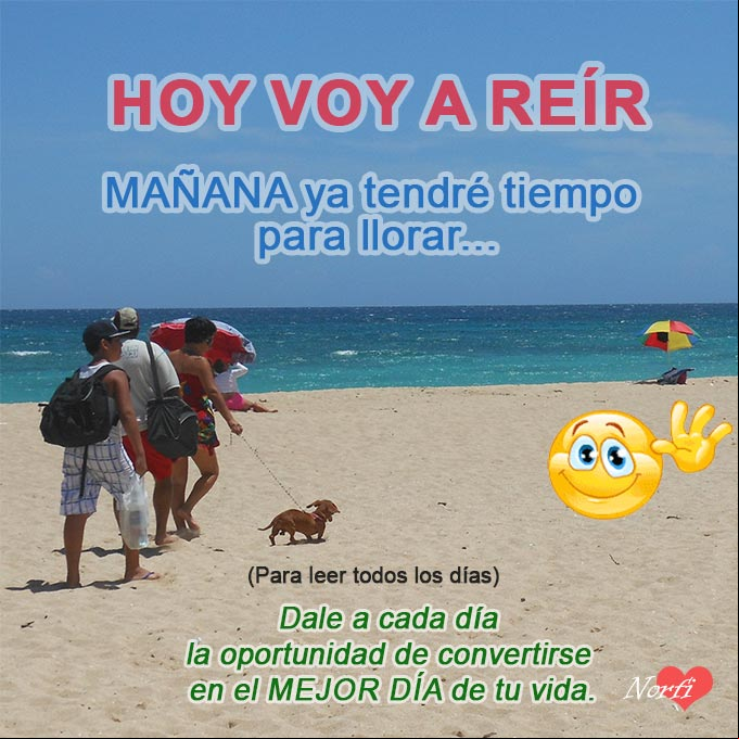 HOY voy a reír, MAÑANA ya tendré tiempo para llorar Personas con un perro en la playa