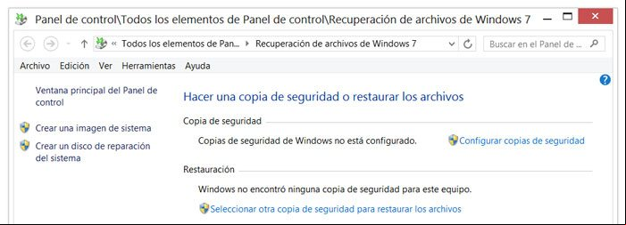 Crear una copia de seguridad o restaurar una existente en Windows 8