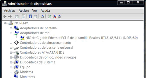 Adaptador de red que no está configurado correctamente Adaptador de red que no está configurado correctamente
