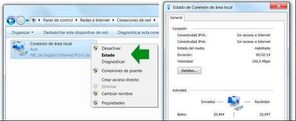 Estado de una conexion de una red local Estado de una conexion de una red local