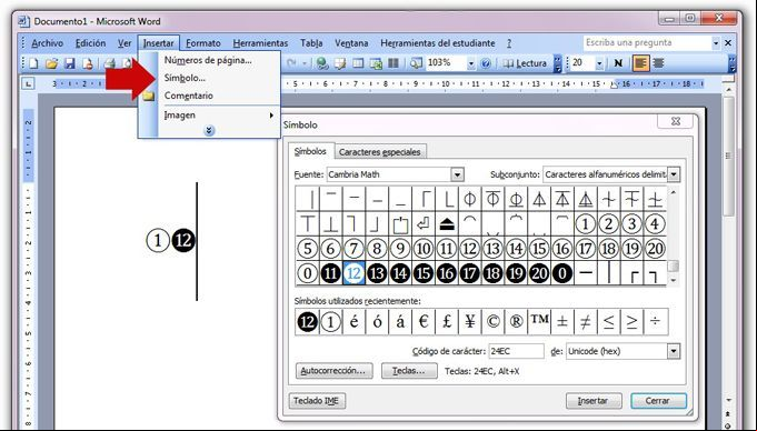 Insertar símbolos y signos en Microsoft Word 2003 Insertar símbolos y signos en Microsoft Word 2003