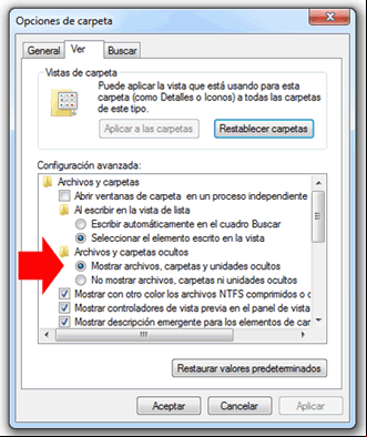 mostrar los archivos ocultos