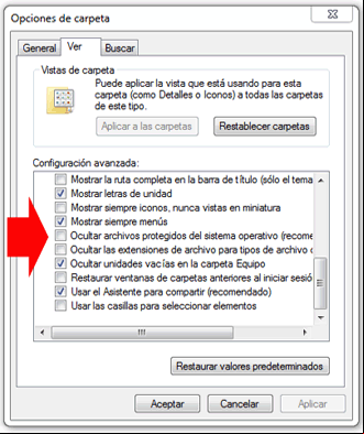 mostrar los archivos de sistema