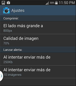  de Ajustes de la aplicación Mini Fotos Nauta