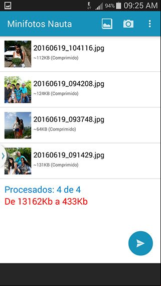 Usando la aplicación Mini Fotos Nauta para comprimir y reducir el tamaño de las fotos