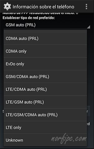 Bandas disponibles en un teléfono LG, usando el menú Pruebas avanzadas Bandas disponibles en un teléfono LG, usando el menú Pruebas avanzadas