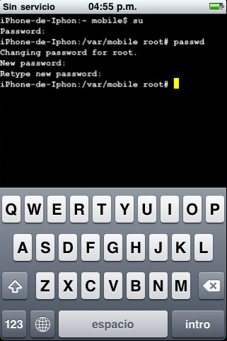 Cambiar la contraseña raíz de un iPhone usando con Mobile Terminal Cambiar la contraseña raíz de un iPhone usando con Mobile Terminal