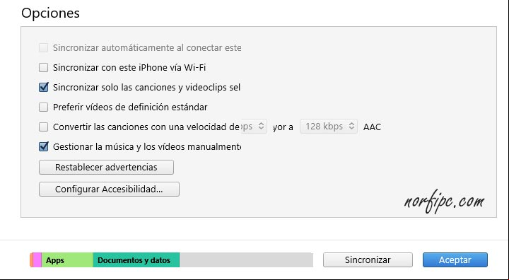 Configurar iTunes para copiar la música desde la computadora sin sincronizar Configurar iTunes para copiar la música desde la computadora sin sincronizar