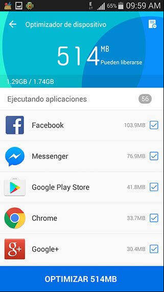 de Optimizar dispositivo de la aplicación Clean Master Lite de Optimizar dispositivo de la aplicación Clean Master Lite