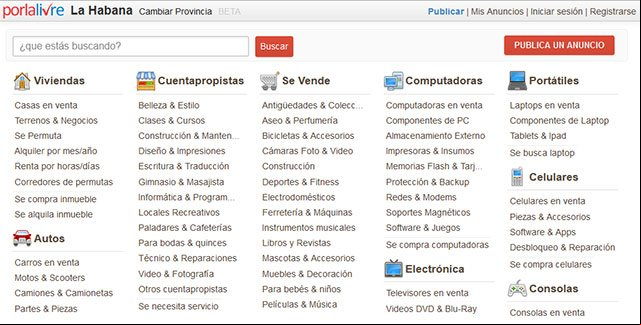 Página principal de Porlalivre, sitio de anuncios clasificados en Cuba Página principal de Porlalivre, sitio de anuncios clasificados en Cuba