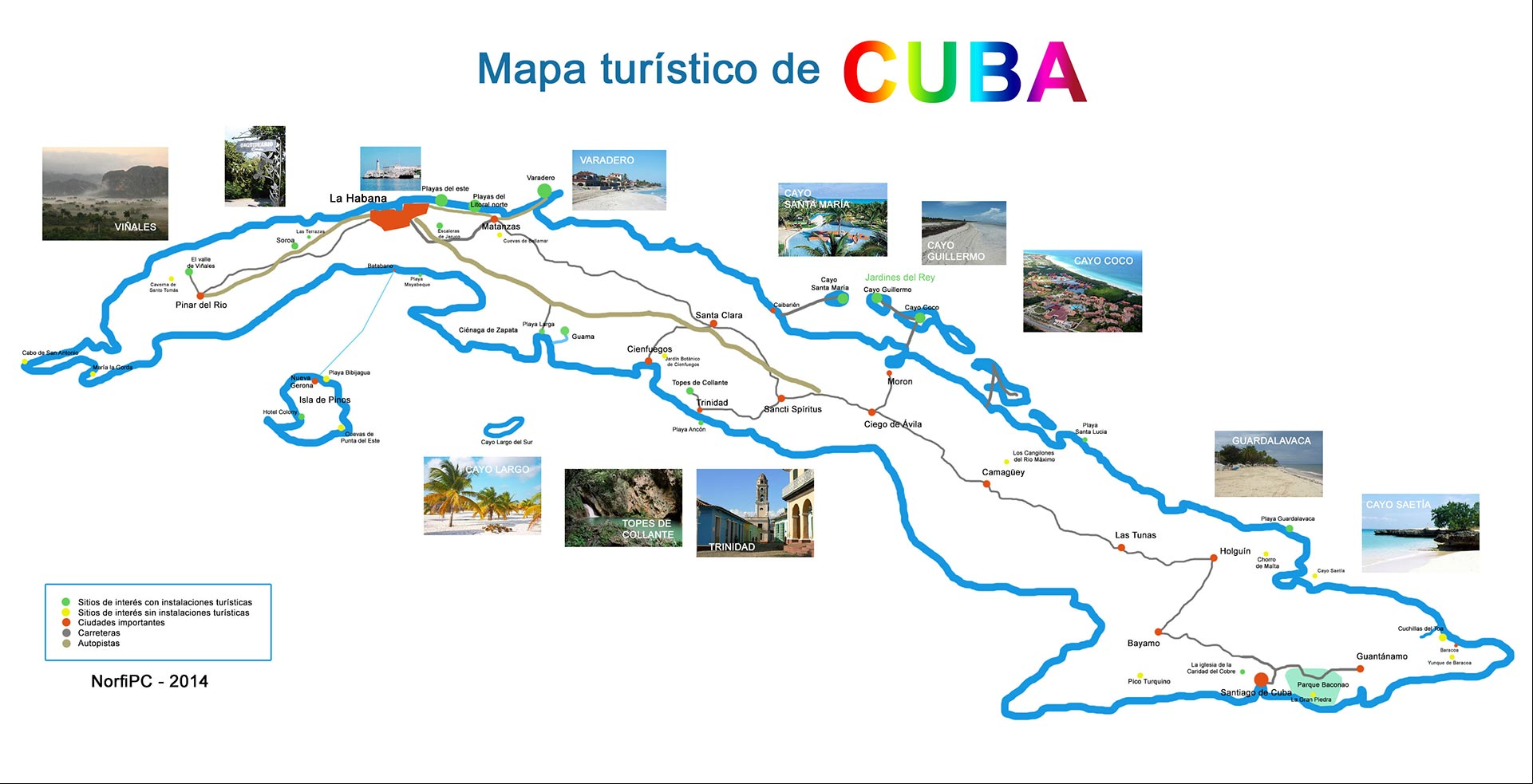 Mapa turístico de Cuba con los lugares más interesantes y atractivos Mapa turístico de Cuba con los lugares más interesantes y atractivos