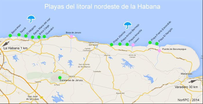 Mapa de las playas del litoral nordeste de la Habana Cuba Mapa de las playas del litoral nordeste de la Habana Cuba
