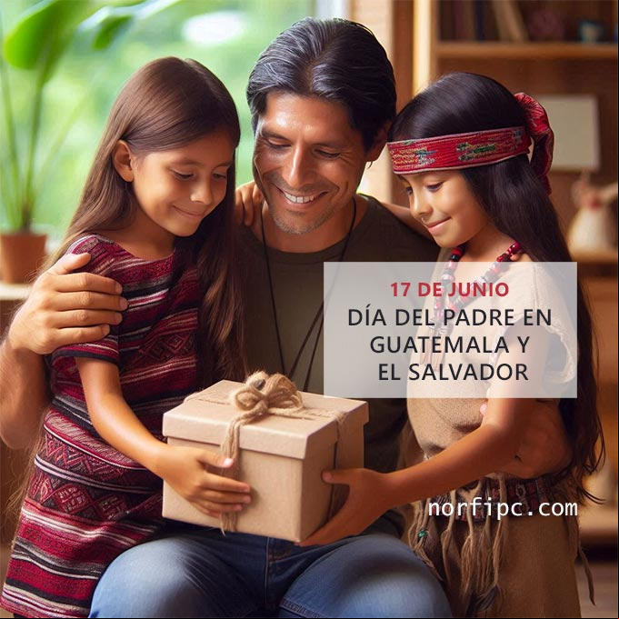 Chica y chico entregando un regalo al padre