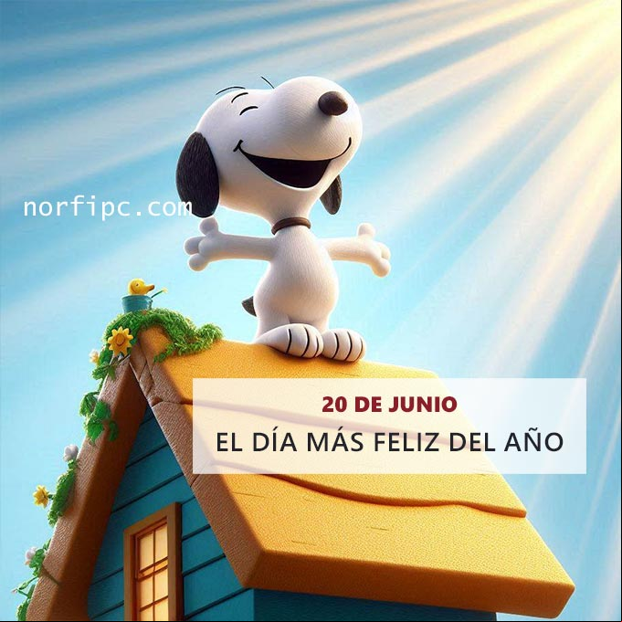 Snoopy encima de su casita sonriendo