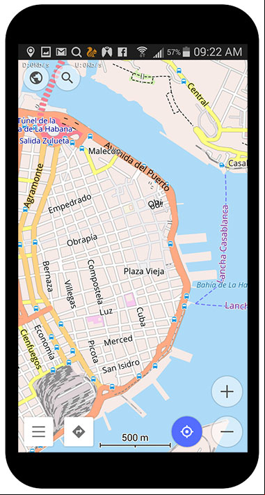 Mapa de OsmAnd en un teléfono celular offline, sin conexión a internet Mapa de OsmAnd en un teléfono celular offline