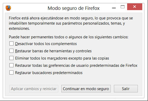 Iniciar Firefox en modo seguro