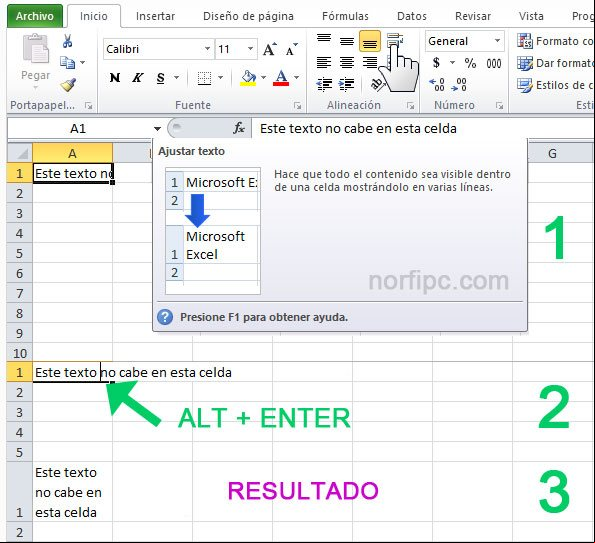 Dos opciones de ajustar el texto en una celda de Excel