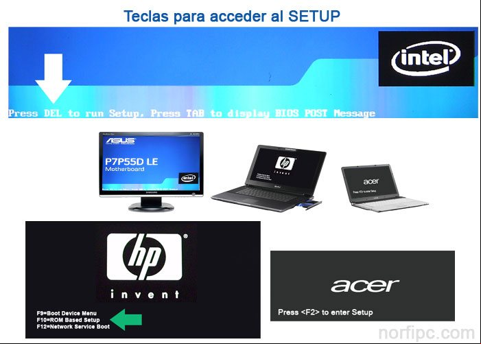 Teclas para entrar en el SETUP en tres equipos diferentes Teclas para entrar en el SETUP en tres equipos diferentes