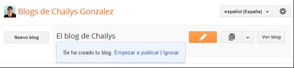 Confirmación de que el nuevo blog en Blogger ha sido creado Confirmación de que el nuevo blog en Blogger ha sido creado