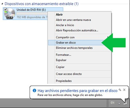 Comenzar a grabar los archivos pendientes Comenzar a grabar los archivos pendientes