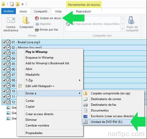 Seleccionar canciones o archivos de audio para grabar en un disco Seleccionar canciones o archivos de audio para grabar en un disco