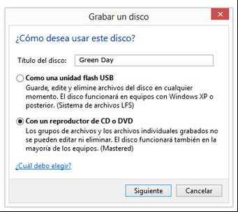 Seleccionar la opcion de grabar un disco para un reproductor de CD o DVD Seleccionar la opcion de grabar un disco para un reproductor de CD o DVD