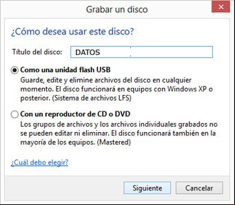 Grabar un disco en formato de datos Grabar un disco en formato de datos