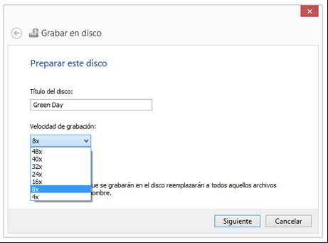 Escoger la velocidad de grabación del disco Escoger la velocidad de grabación del disco