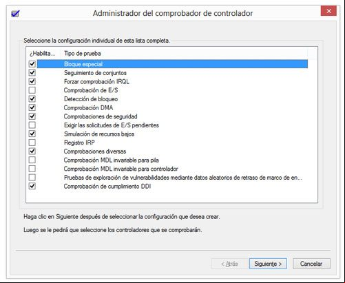Configuracion avanzada del verificador de drivers Configuracion avanzada del verificador de drivers