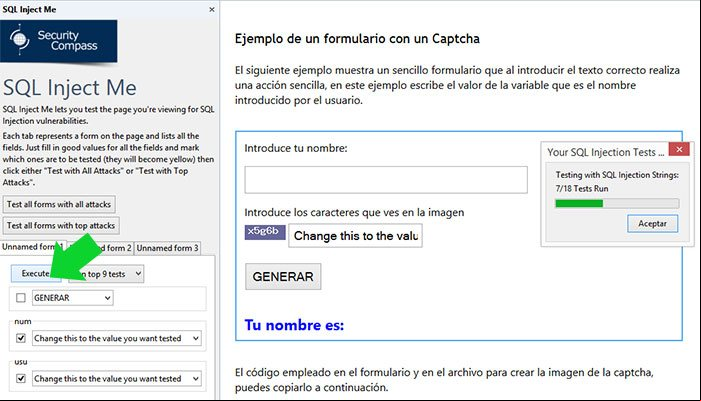 Comprobando si un formulario de esta página es vulnerable a la inyección SQL con la extensión SQL Inject Me Comprobando si un formulario de esta página es vulnerable a la inyección SQL con la extensión SQL Inject Me