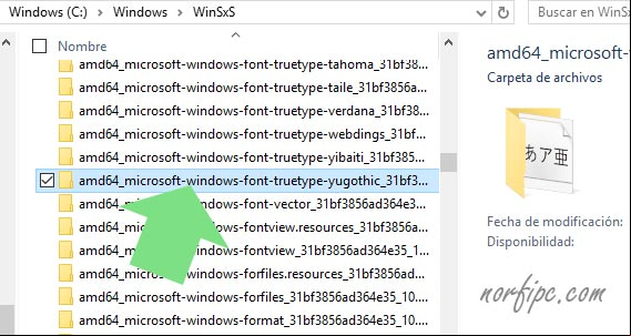 Eliminando desde la carpeta WinSxS de Windows la fuente Yu Gothic UI, usada en idioma japonés Eliminando desde la carpeta WinSxS de Windows