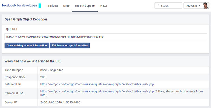 Depurador de objetos de Facebook para comprobar las etiquetas de Open Graph Depurador de objetos de Facebook para comprobar las etiquetas de Open Graph