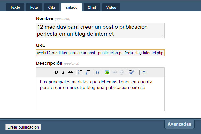 Compartir una página web o un post de un blog en Tumblr Compartir una página web o un post de un blog en Tumblr
