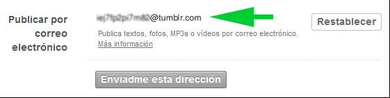 Dirección de email de un blog de Tumblr Dirección de email de un blog de Tumblr