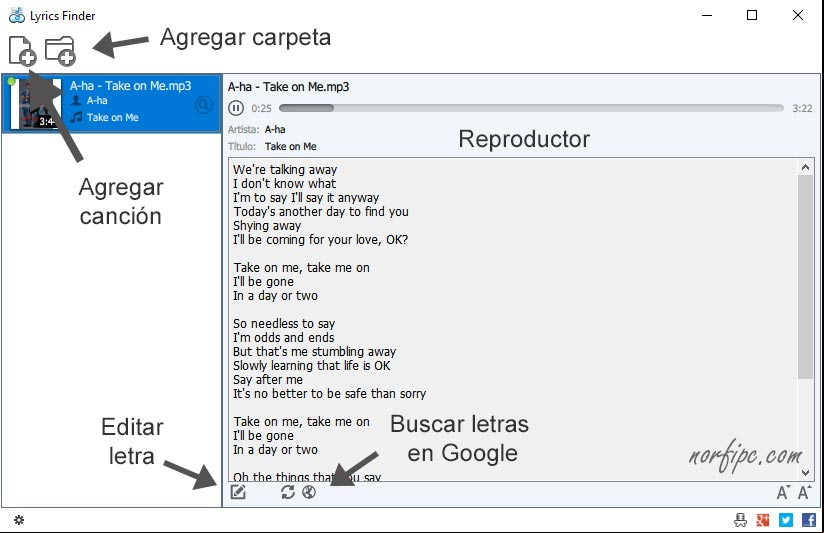 Ventana de la aplicación Lyrics Finder