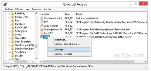 Eliminar entrada del Registro Eliminar entrada del Registro