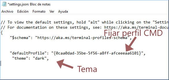Establecer perfil de CMD como predeterminado en la aplicación Terminal de Windows