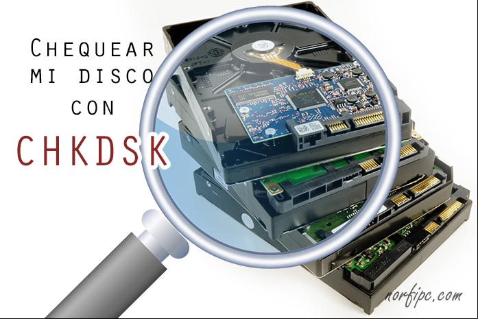 Imágenes de varios discos duros y una lupa encima revisandolos